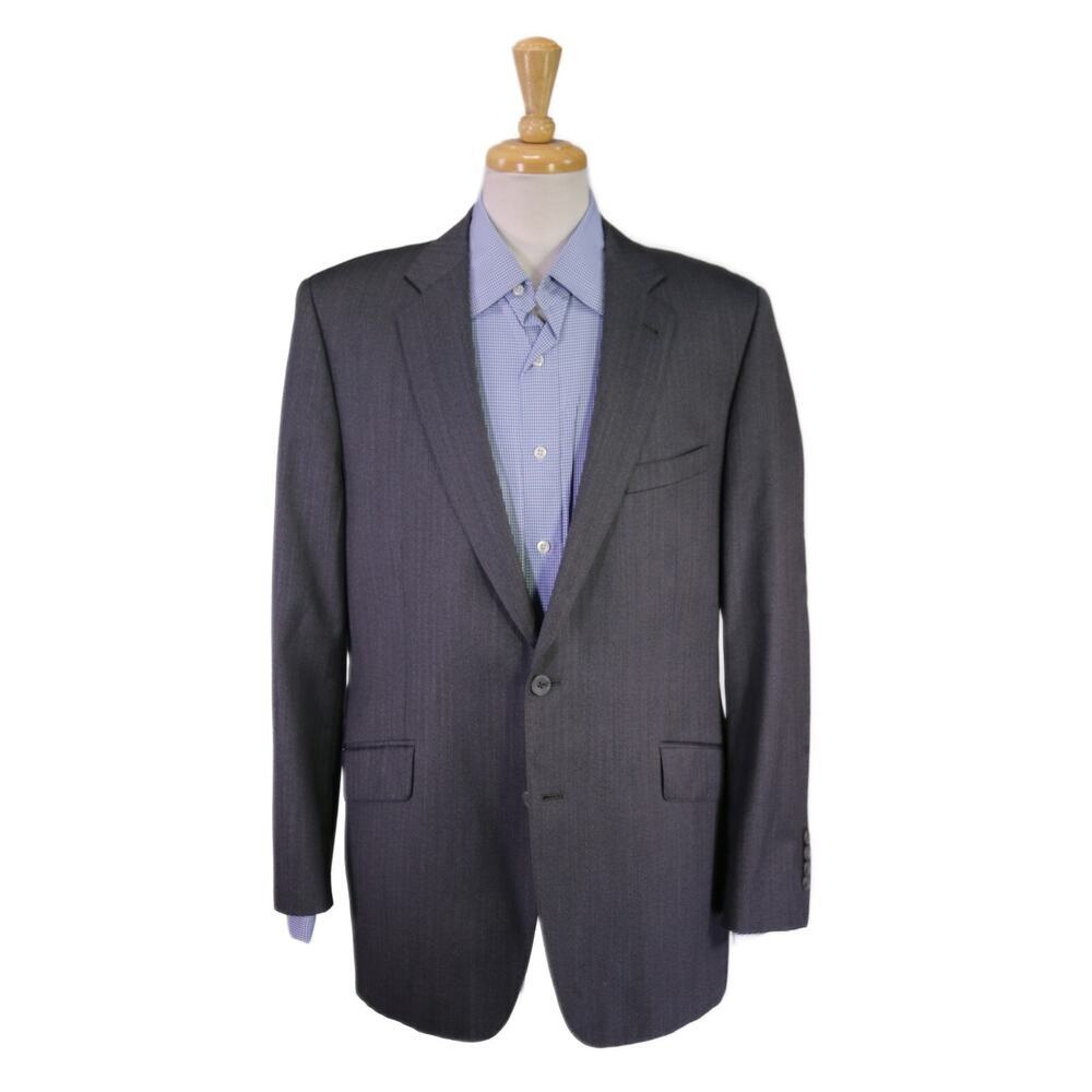 Custom Made Gray Herringbone 2-Btn Blazer Jacket 42R